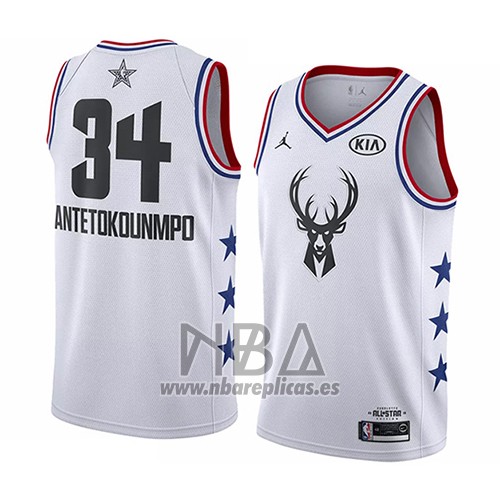 Camiseta All Star 2019 Milwaukee Bucks Giannis Antetokounmpo NO 34 Blanco